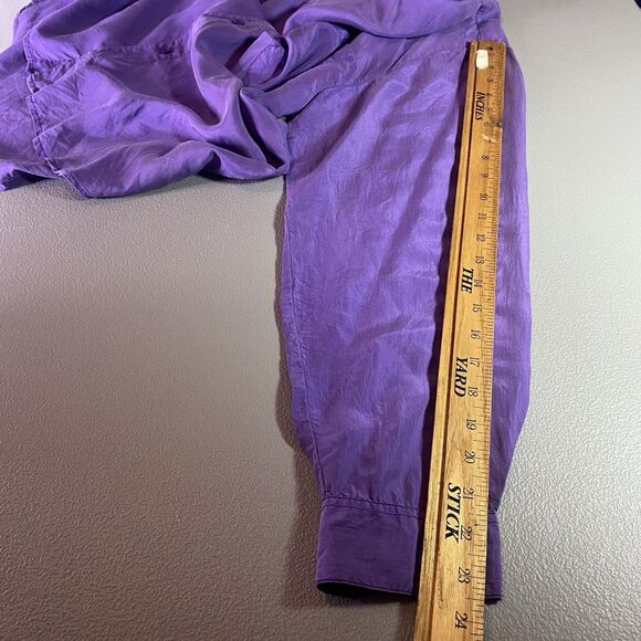 Florenzi Nouveau Silk Shirt Mens L Button Down Long Sleeve Chest Pocket Purple - Picture 9 of 11